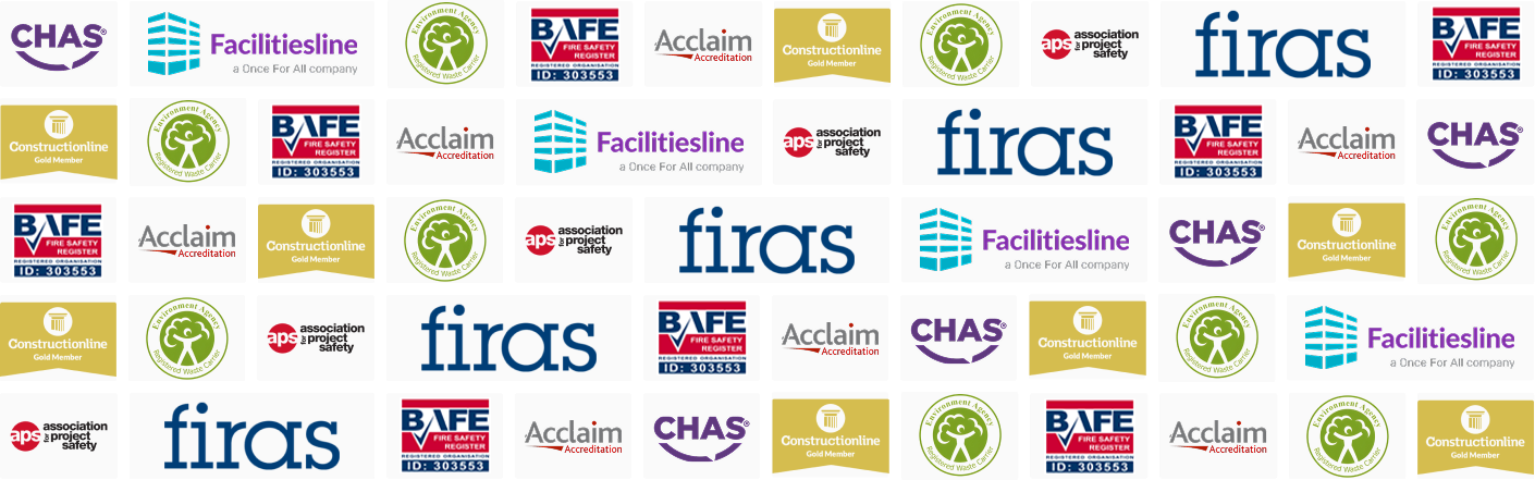 Squared Circle accreditations including CHAS, Constructionline, Acclaim, Firas, SSIP, Facilitiesline and APS