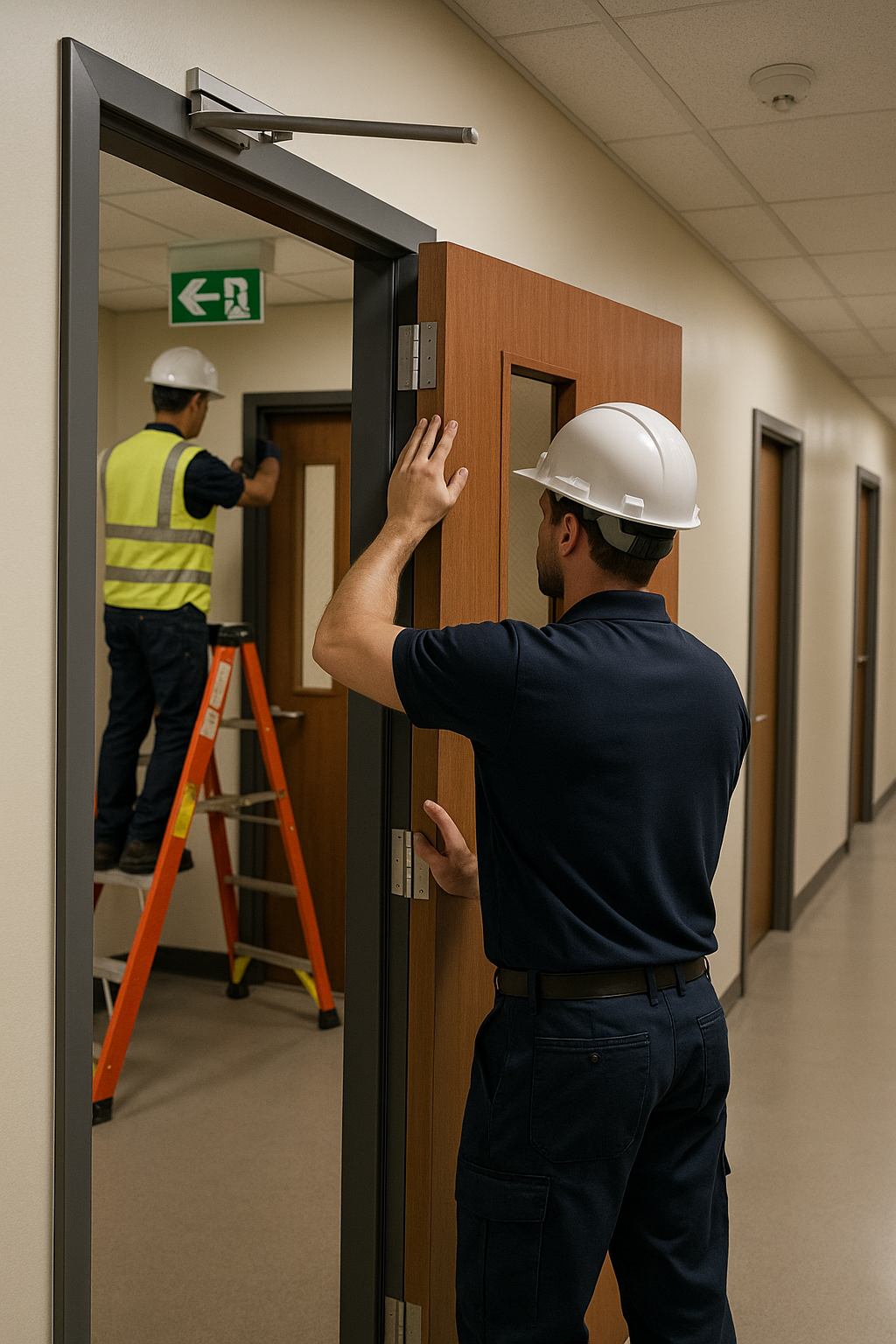 Passive fire protection system showing fire doors