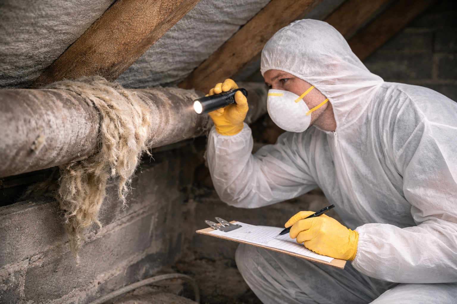 Asbestos inspection inside UK residential roof structure