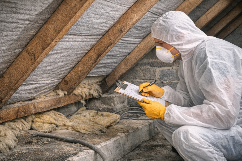 Asbestos risk inspection in UK residential home attic